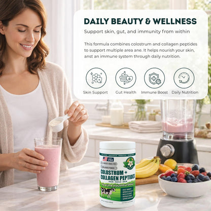 Bovine Colostrum and Hydrolyzed Collagen Peptides Powder Supplement for Women & Men - Supports Gut Health, Joint & Bone Health, Hair Skin Nails - Grass-Fed, Non-GMO, Gluten Free, 300g (30 Servings) OVIDABuy Supplements Australia
