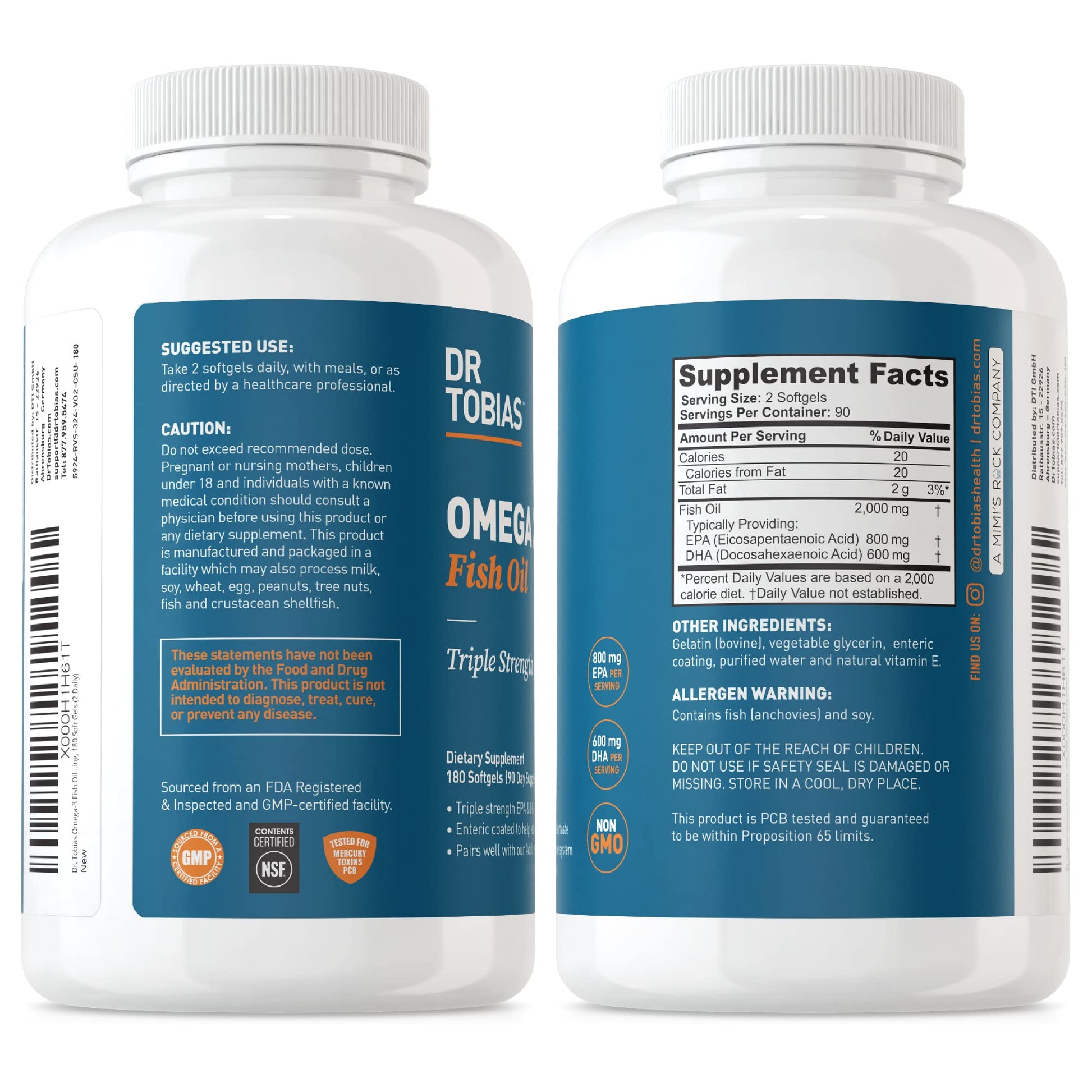 Dr. Tobias Omega 3 Fish Oil, 800 mg EPA 600 mg DHA Omega 3 Supplement for Heart Dr. TobiasBuy Supplements Australia