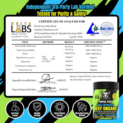 Grass Fed Beef Organ Supplement for Men - Male Optimization Pills - 6 Vital Beef Organs to Drive Prostate Health & Peak Performance, Made in USA, 90 Capsules (2 Pack) PRIMAL FURYBuy Supplements Australia