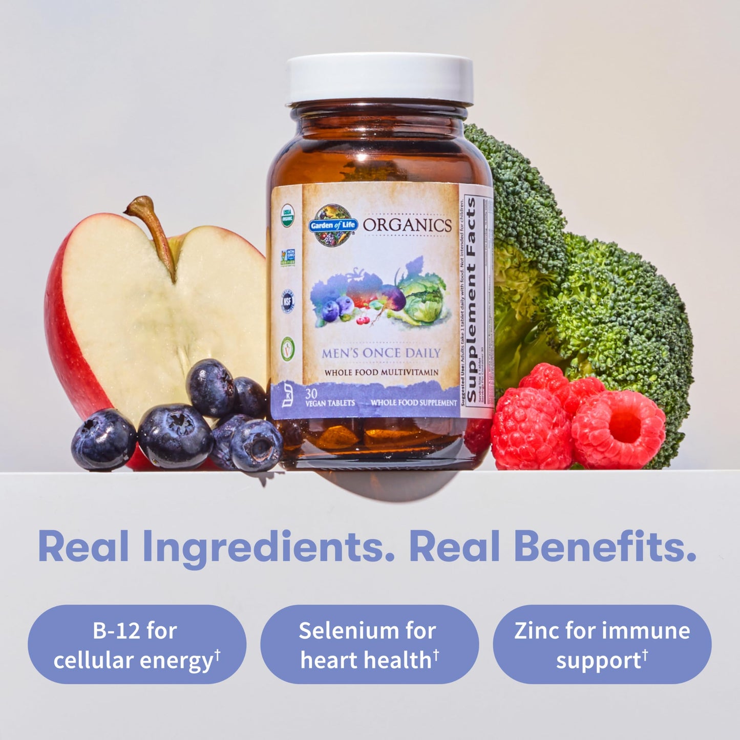 Garden of Life Once Daily Whole Food Multivitamin for Men, Organic Mens Vitamins & Minerals, Vitamin C, Zinc, Vegan, for Health & Well-Being, 60 Tablets Garden of LifeBuy Supplements Australia