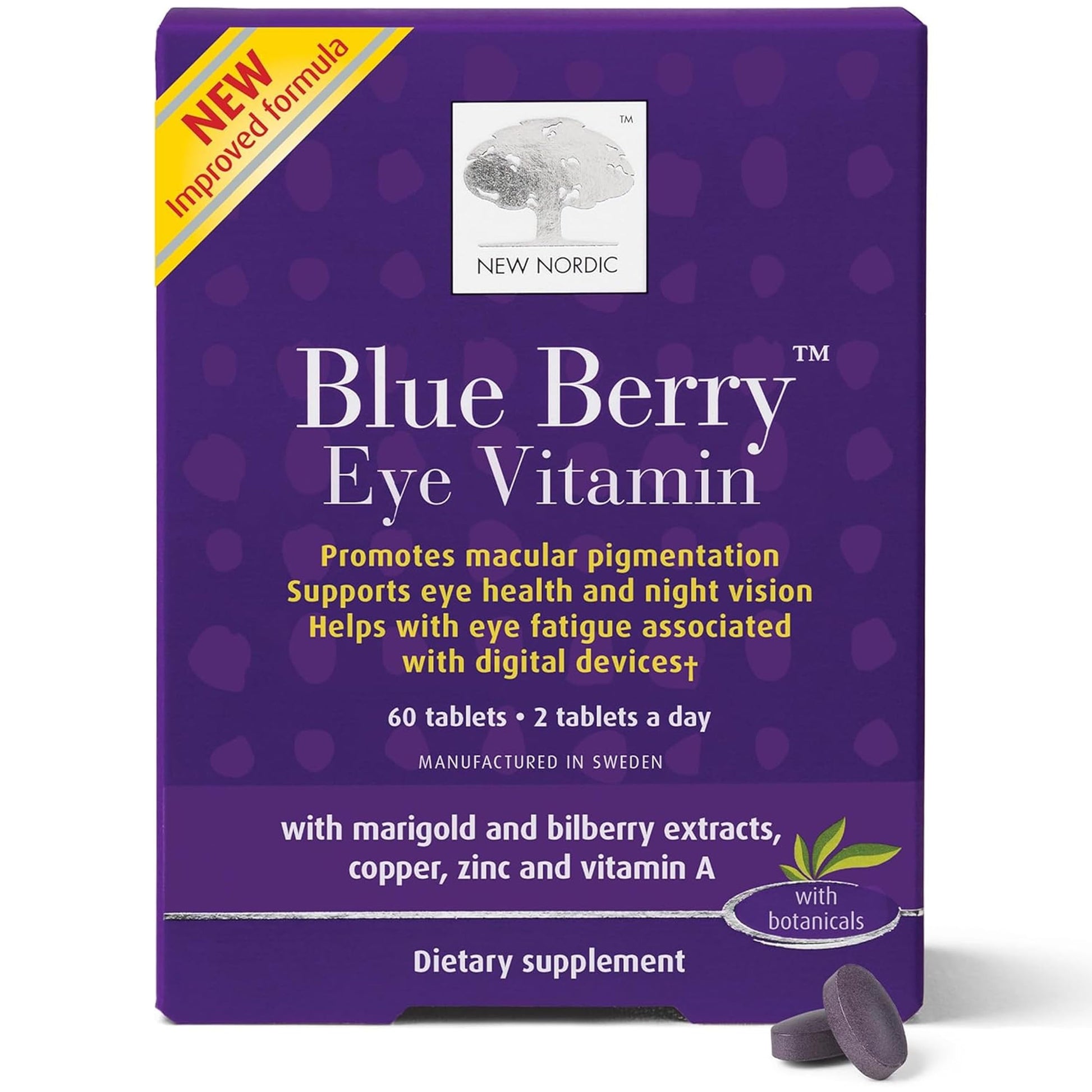 NEW NORDIC Blue Berry Eye Vitamin Lutein Supplement with Zinc, Supports Macular Pigmentation, Eye & Vision Function, 60 Tablets (Pack of 1) NEW NORDICBuy Supplements Australia