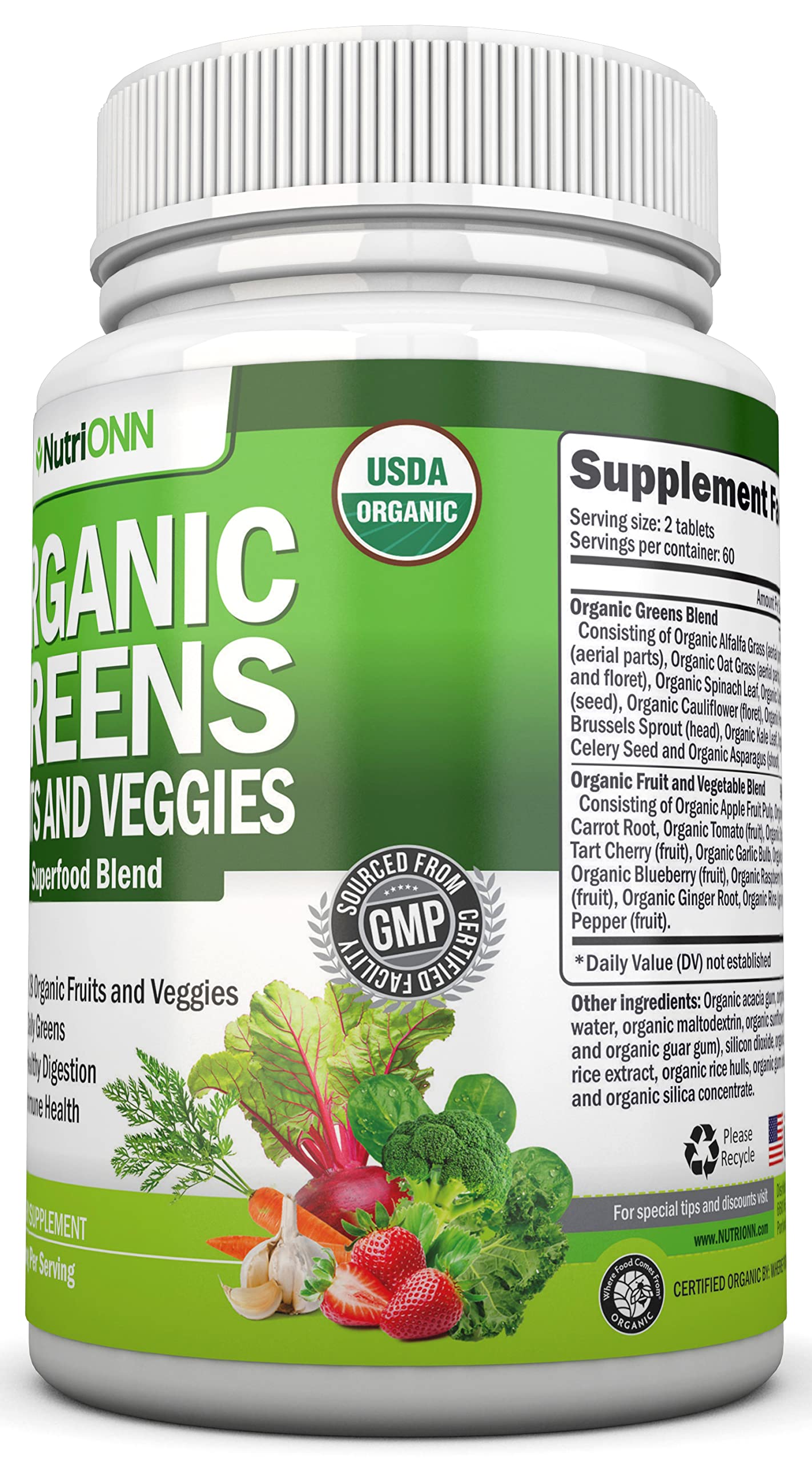 Organic Super Greens Capsules - Fruit And Vegetable Supplements - 120 Count - 28 USDA Organic & Vegan Premium Ingredients - Superfood Blend For Immune Health, Digestion & Energy - Whole Food Vitamins NutriONNBuy Supplements Australia
