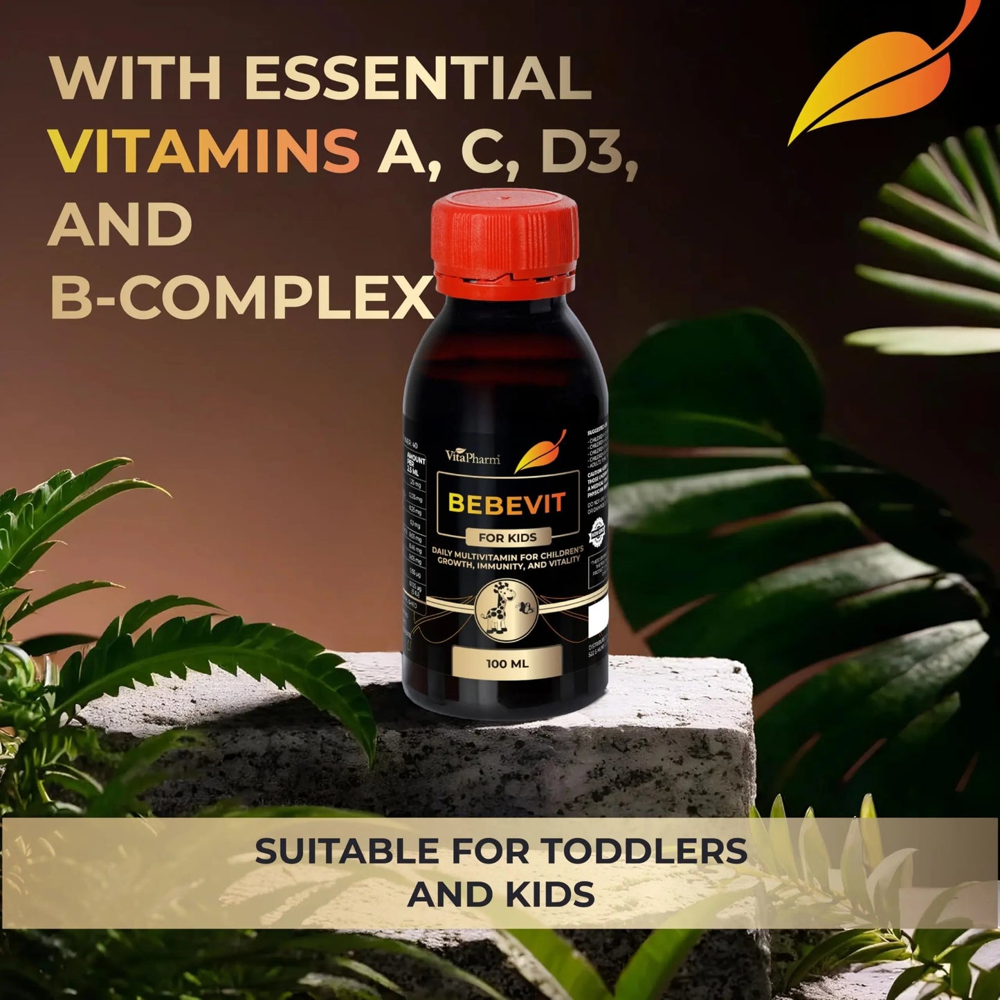 BEBEVIT Liquid Multivitamin for Kids – Sugar-Free & Non-GMO Formula with Vitamins A, C, D3, E, K2 & B-Complex – Daily Support for Growth, Immunity VitaPharmBuy Supplements Australia