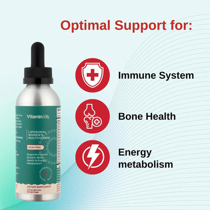 Vitaminally Liposomal Women's Liquid multivitamin Iron Free Drops| Sugar Free | Non-GMO | Gluten Free | Supports Immune System, Bone Health and Energy Metabolism VitaminallyBuy Supplements Australia