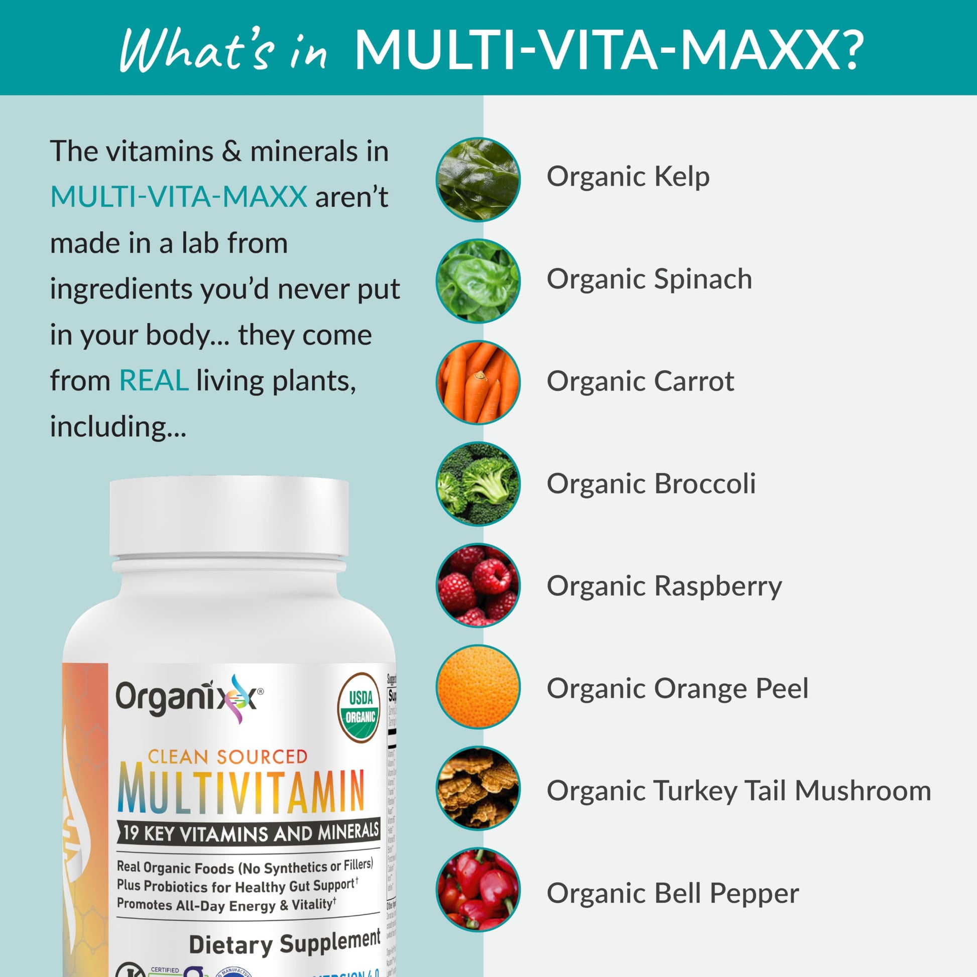 Organixx Clean Sourced Multivitamin for Women & Men, w/Vitamin C, D3, Vitamin B Complex, Probiotics, Organic Fruits & Vegetables, Supports Digestive Gut Health, Immune Support, 90 Vegan Gel Capsules OrganixxBuy Supplements Australia