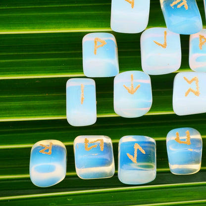 Opalite Rune Stone - Rune Set - Engraved Elder Futhark Alphabet Symbols - Witchcraft Crystals QUIPSABuy Supplements Australia