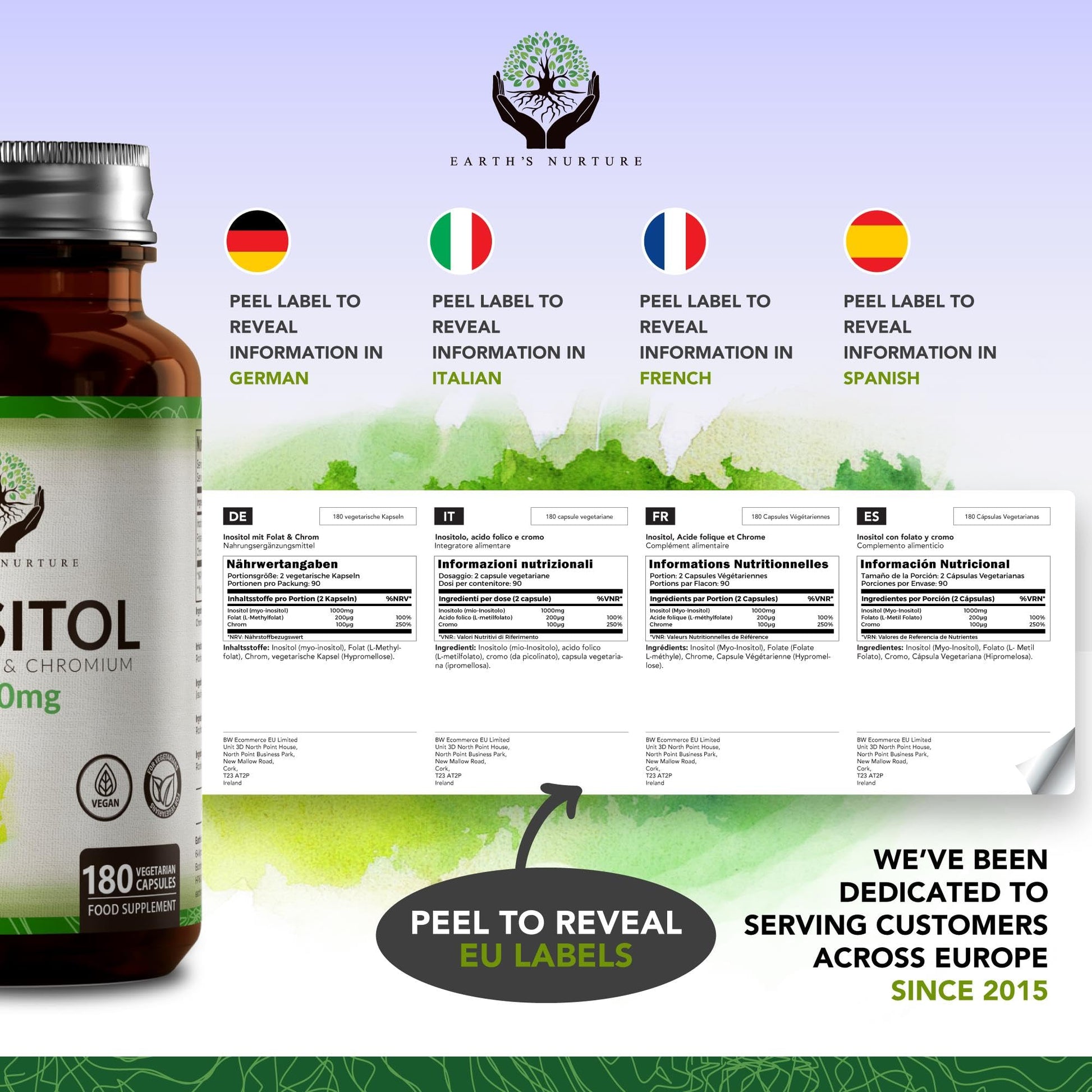 EN Myo-Inositol Chromium & Folate Blend | 1000mg Myo Inositol Per Serving | 180 Vegan Earth's NurtureBuy Supplements Australia
