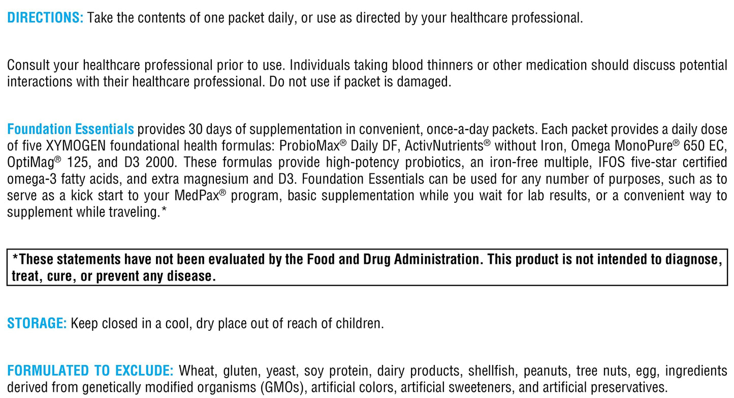 XYMOGEN Foundation Essentials - Daily Supplement Packets for Overall Health - Fish Oil, Magnesium & Probiotics - Travel-Friendly - Gluten-Free & Non-GMO - 30 Packets XYMOGENBuy Supplements Australia