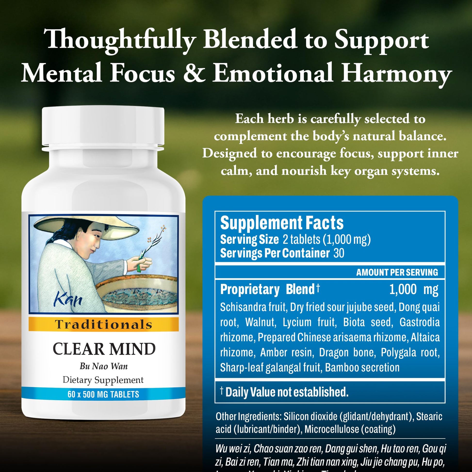Kan Herbs Company Clear Mind Formula – Traditional Chinese Herbal Blend for Cognitive Clarity and Spirit Support, Nourishes Heart Yin and Blood, Calms Shen, Herbal Supplement, 60 Tablets Kan HerbsBuy Supplements Australia