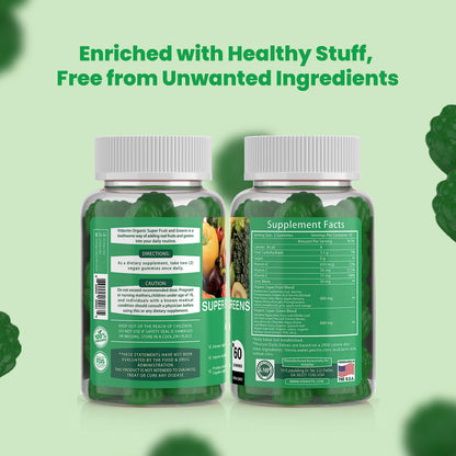VIDAVITE Sugar-free Super Greens Gummies — US-Made, 35+ Fruit and Veggie gummies to Boost Immunity, Skin & Gut Health — Ideal Fruits and Vegetables Supplement
