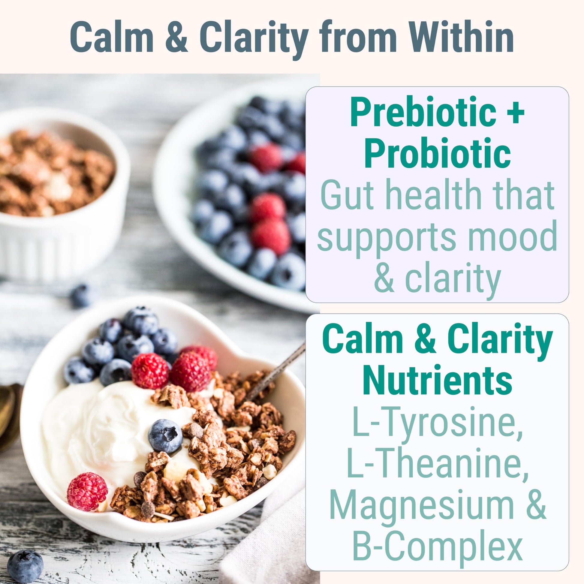 L-Tyrosine L-Theanine Methylated Vitamin B Complex Magnesium Glycinate Probiotic Fiber for Kids Adults Men Women w. Chicory Root Inulin 5-MTHF B12 P5P B6 B9 B5 B3 Powder Capsule Pill Supplement Alt SHIZAMBuy Supplements Australia