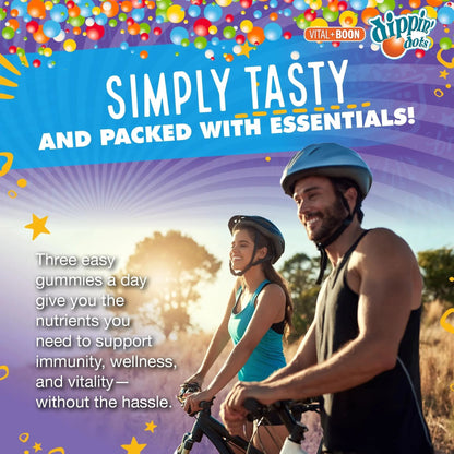 Vital+Boon Dippin' Dots - Multivitamin Gummies for Adults - Gummy Vitamins with Vitamin A, B6, C, D3, E & Folic Acid - Vegetarian Vital+Boon