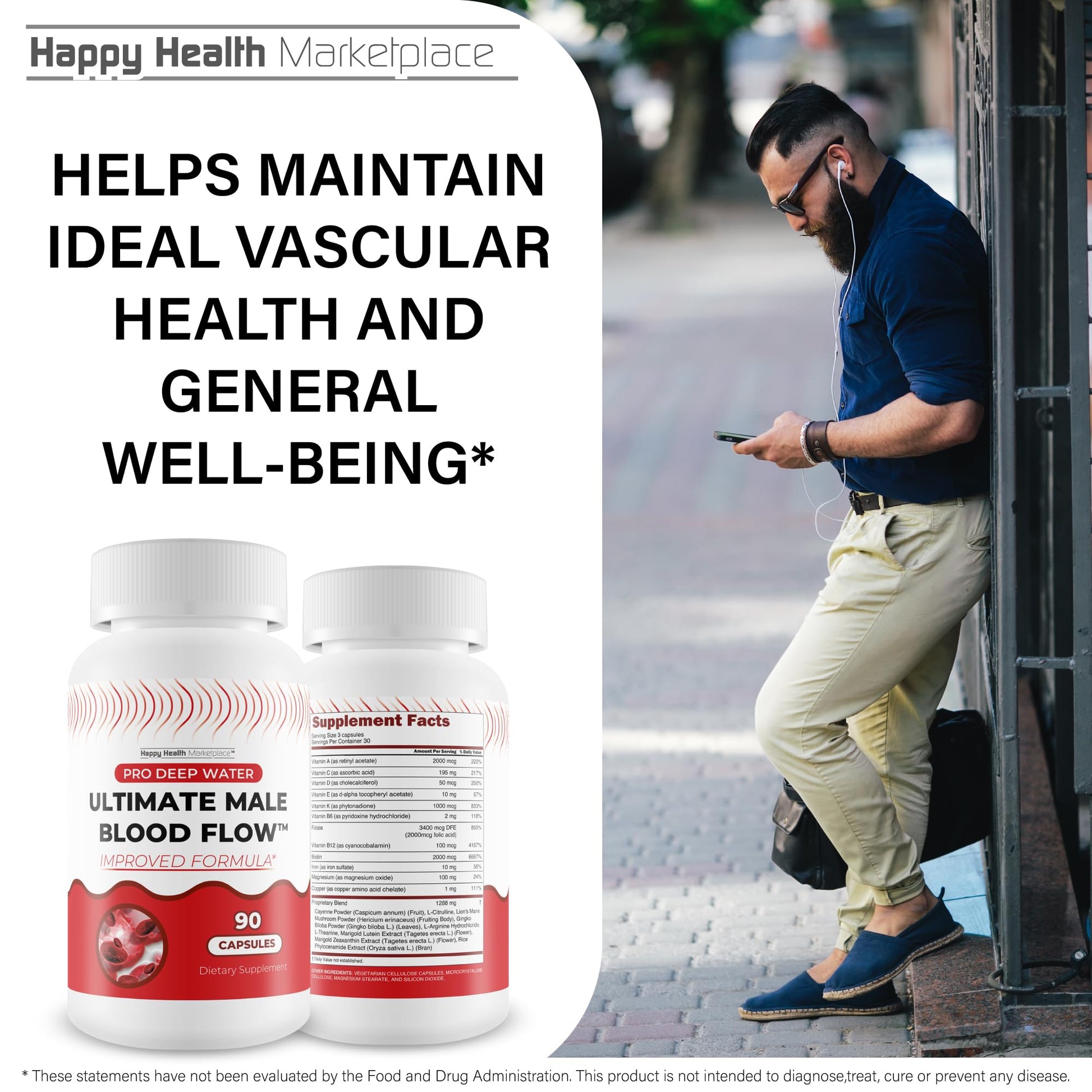 Pro Deep Water Ultimate Male Blood Flow - Improved Formula - Our Best Improved Blood Flow Supplement for Men - Advanced Blood Flow Support for Men - Our Best Circulation Supplement Alpha Boost Pills Happy Health MarketplaceBuy Supplements Australia