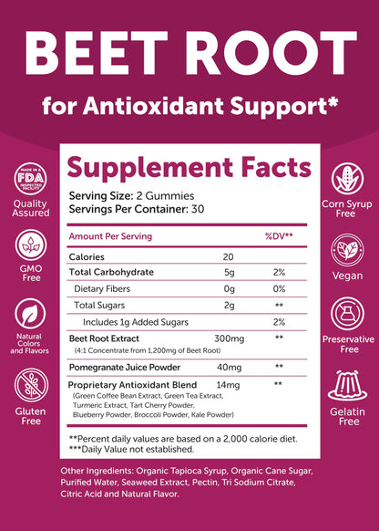 Lunakai USA Made Beet Root Gummies with Antioxidant Blend - Delicious Non-GMO Beet Chews, 60ct LunakaiBuy Supplements Australia