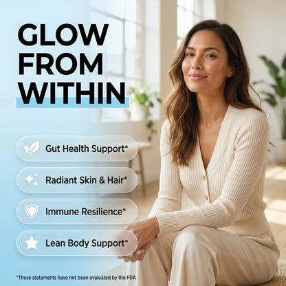 Bovine Colostrum Powder + Collagen Peptides with L-Glutamine L-Lysine Prebiotics Probiotics Digestive Enzymes Vitamin D K2 C Quercetin & Folate | Gut Health Supplement Internal Glow By Clean Nutra Clean NutraceuticalsBuy Supplements Australia