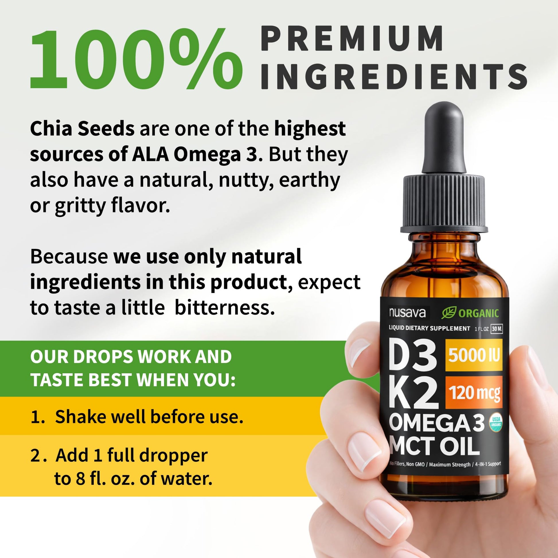 (2 Pack) Organic Vitamin D3 K2 Drops with MCT Oil Omega 3, 5000 IU, Maximum Strength Vitamin D Liquid, No Fillers, Non-GMO Liquid D3 for Faster Absorption and Immune Support (Unflavored, 2 Fl Oz) NUSAVABuy Supplements Australia