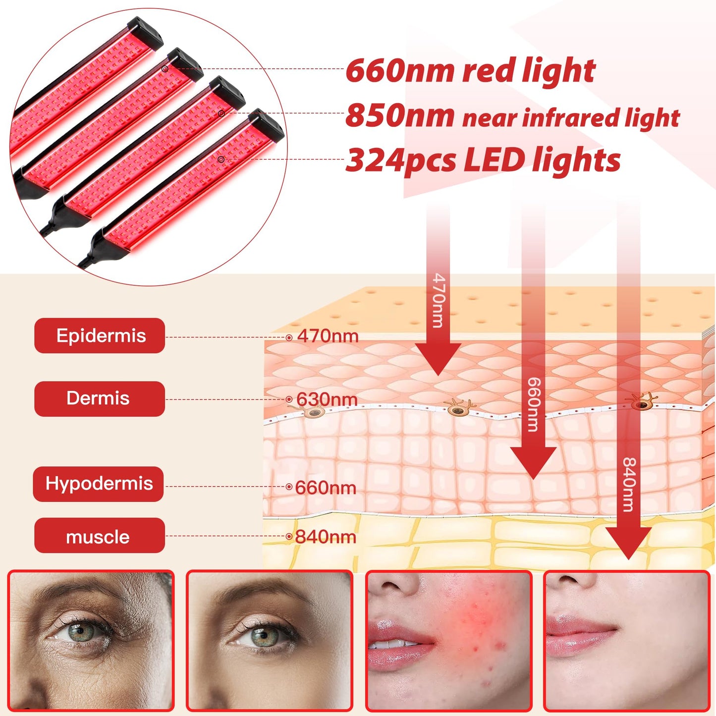Dexnump Red Light Therapy for Face, 324 LEDs Red Light Therapy Lamp Height Free Adjustment Infrared DexnumpBuy Supplements Australia