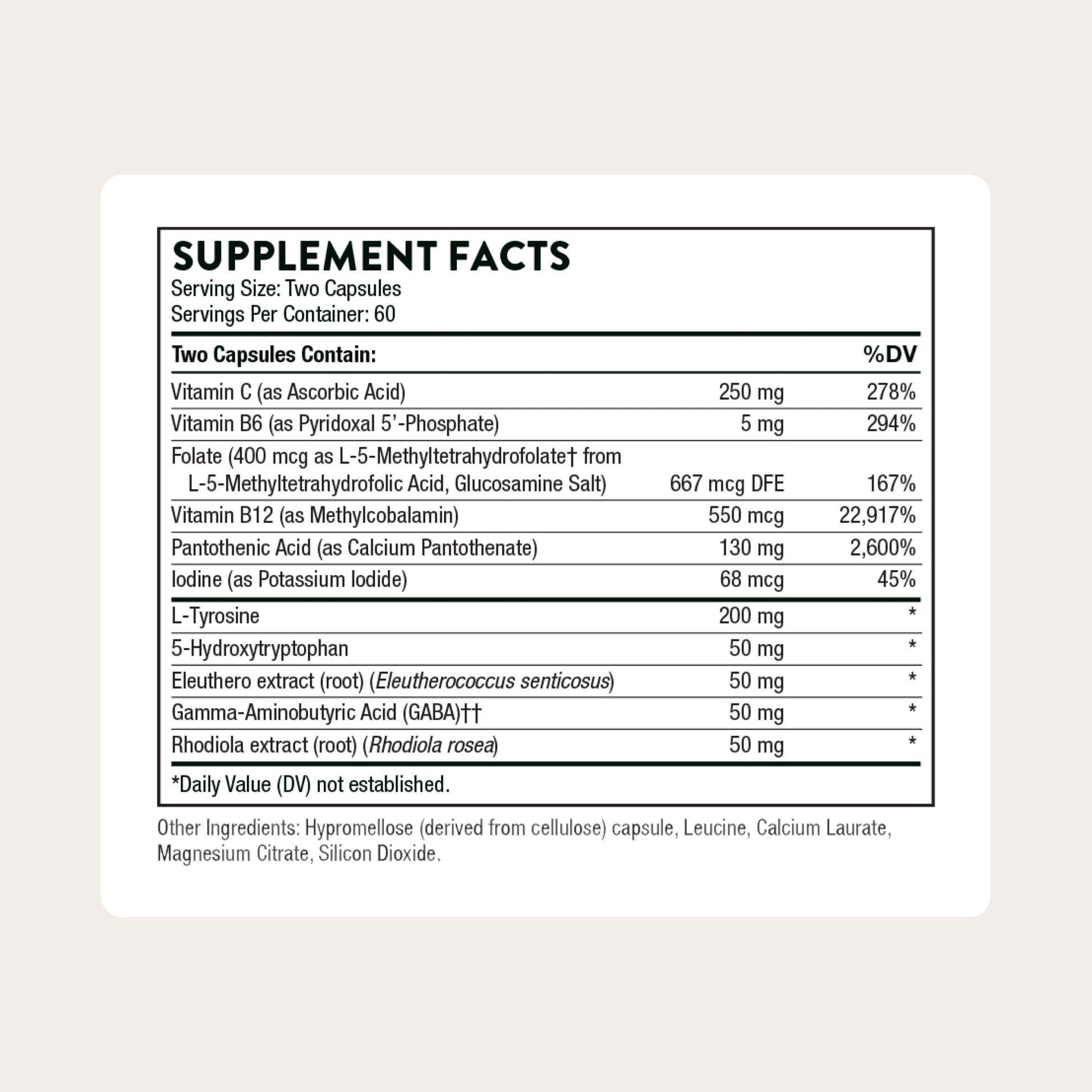 THORNE - Emotion Balance Support - Supports Mood & Stress Management* - Vitamins B6, B12 & C, 5-HTP, GABA, Rhodiola, Folate (5-MTHF) & L-Tyrosine - Third-Party Certified - Gluten-Free - 120 Capsules THORNEBuy Supplements Australia