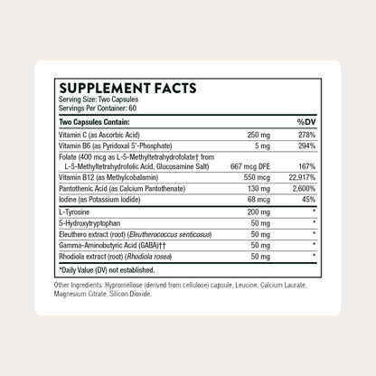 THORNE - Emotion Balance Support - Supports Mood & Stress Management* - Vitamins B6, B12 & C, 5-HTP, GABA, Rhodiola, Folate (5-MTHF) & L-Tyrosine - Third-Party Certified - Gluten-Free - 120 Capsules THORNEBuy Supplements Australia