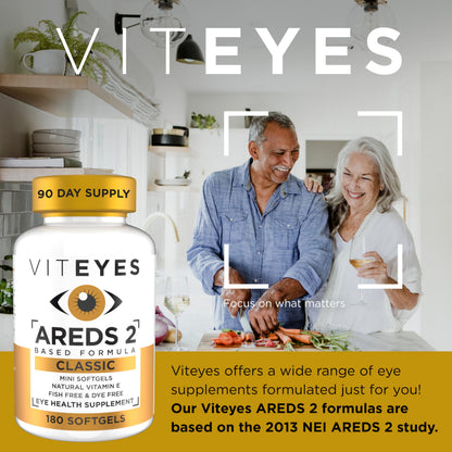Viteyes AREDS 2 Classic Macular Health Formula Softgels, Eye Health Vitamin to Support Macular Health, Lower Zinc, Eye Vitamins, Macular Vitamins, Beta-Carotene Free, 180 Softgels ViteyesBuy Supplements Australia