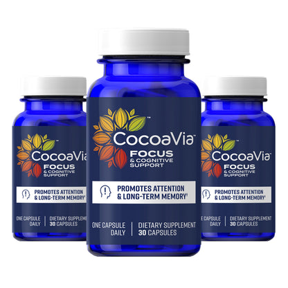 CocoaVia Memory & Focus Brain Supplement, 90 Day, Cocoa Flavanol Blend, Lutein, Added Caffeine for Boost. Improve Cognitive Function, Attention, Vegan & Plant Based, 90 Capsules CocoaViaBuy Supplements Australia