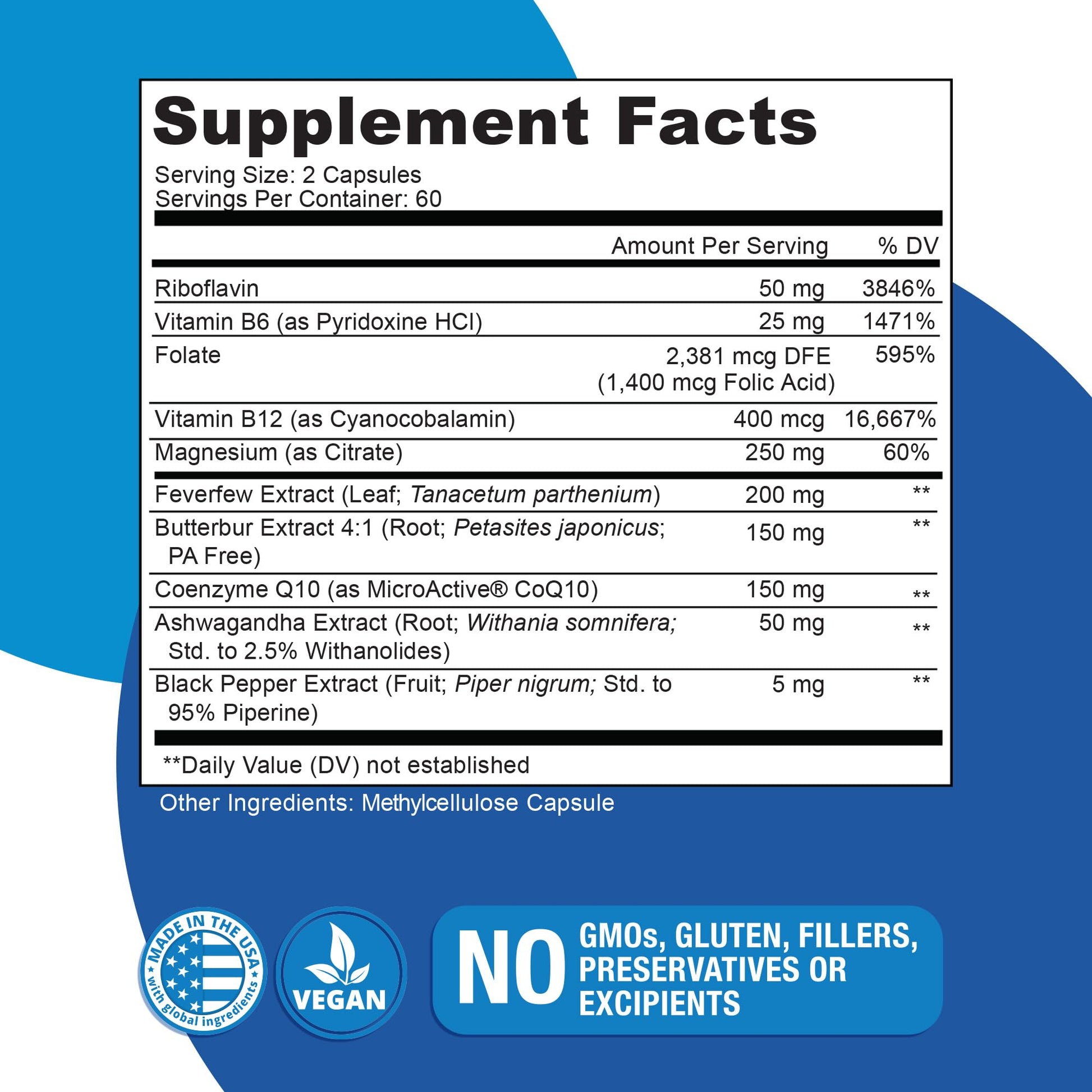 Migratone Migraine Relief Nutritional Support Supplement - with Magnesium, Riboflavin Vitamin B2, B6 & B12, Microactive Coq10, Feverfew, PA-Free Butterbur, and Folate - Clinically Preferred Blend NaticuraBuy Supplements Australia