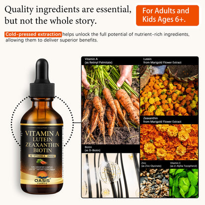 OASIS FORCE 6 in 1 Vitamin A Liquid Drops with Lutein & Zeaxanthin, Vita A Retinyl Palmitate for Skin, Vision & Immune Support, Adults & Kids Ages 6+, Vegan, Non-GMO, 2 Fl Oz OASIS FORCEBuy Supplements Australia