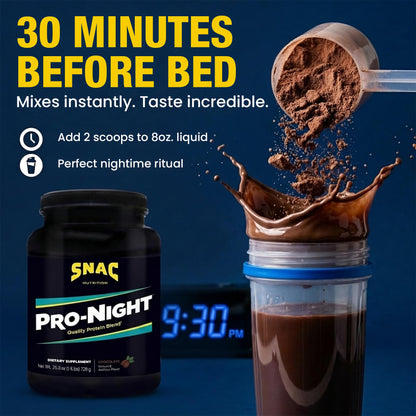 SNAC Pro-Night Protein Powder Blend - Quality Protein Powder for Men and Women, Nighttime Recovery, High Protein Supplement, Supports Muscle Repair, 26g Protein per Serving, Chocolate Flavor, 1.6 lbs SNACBuy Supplements Australia