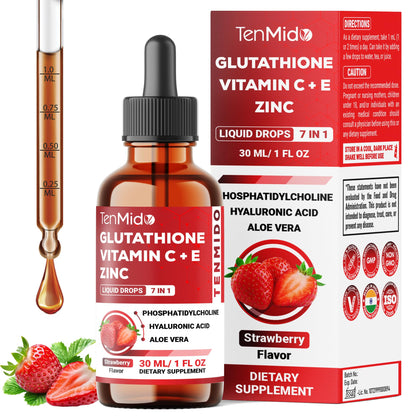 Tenmido Liposomal Glutathione Supplement - 7in1 Liquid Drops with Zinc, Vitamin C, Vitamin E, Phosphatidylcholine, Hyaluronic Acid, and Aloe Vera - Vegan, Non-GMO - 30ml 1 Fl Oz TenmidoBuy Supplements Australia