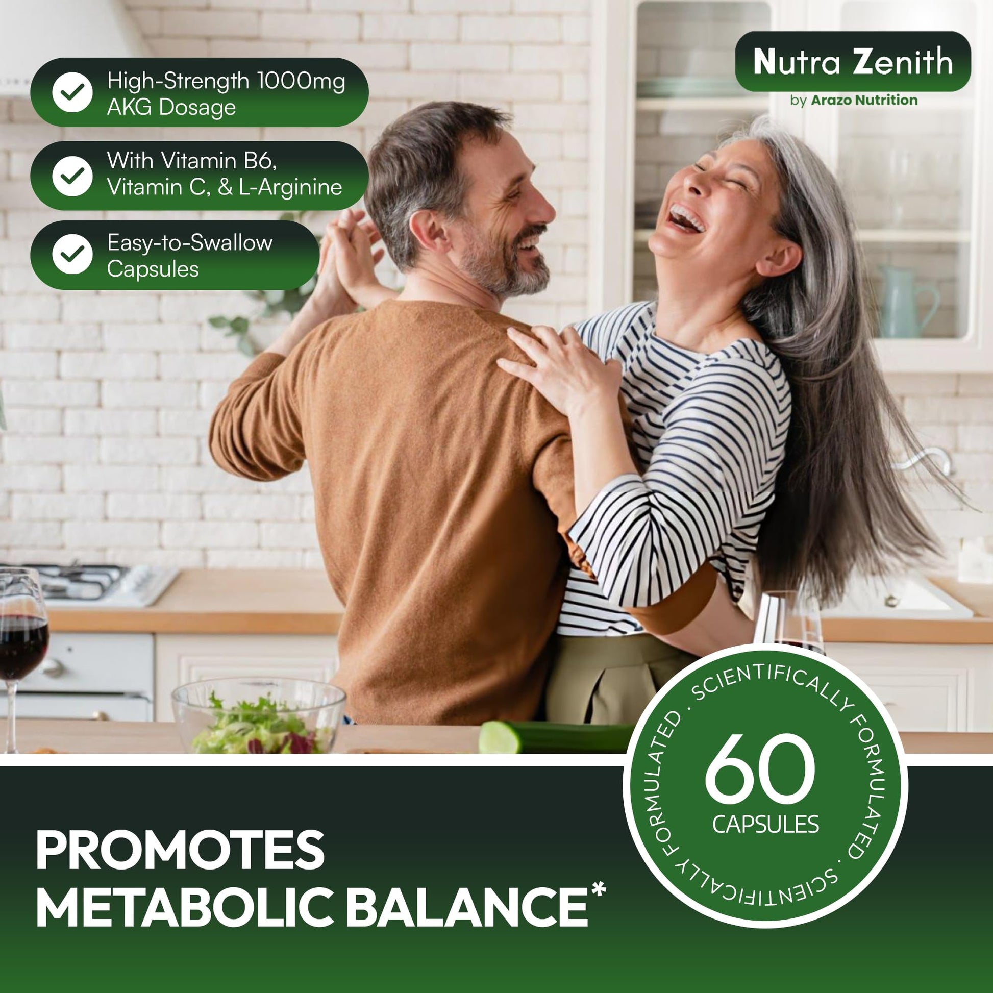 AKG Anti-Aging & Energy Boost Supplement with Vitamin B6, Vitamin C & L-Arginine – 60 Capsules for Youthful Skin, Cellular Renewal & Vitality Support Arazo NutritionBuy Supplements Australia