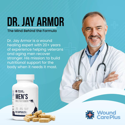Wound Care Plus Men's Multivitamin – Comprehensive Vitamin & Mineral Blend with Vitamins A, B, C, D, E, Zinc – Supports Immune Health, Energy & Skin Wellness – 60 Capsules – Non-GMO, Gluten-Free WOUND CAREPLUSBuy Supplements Australia