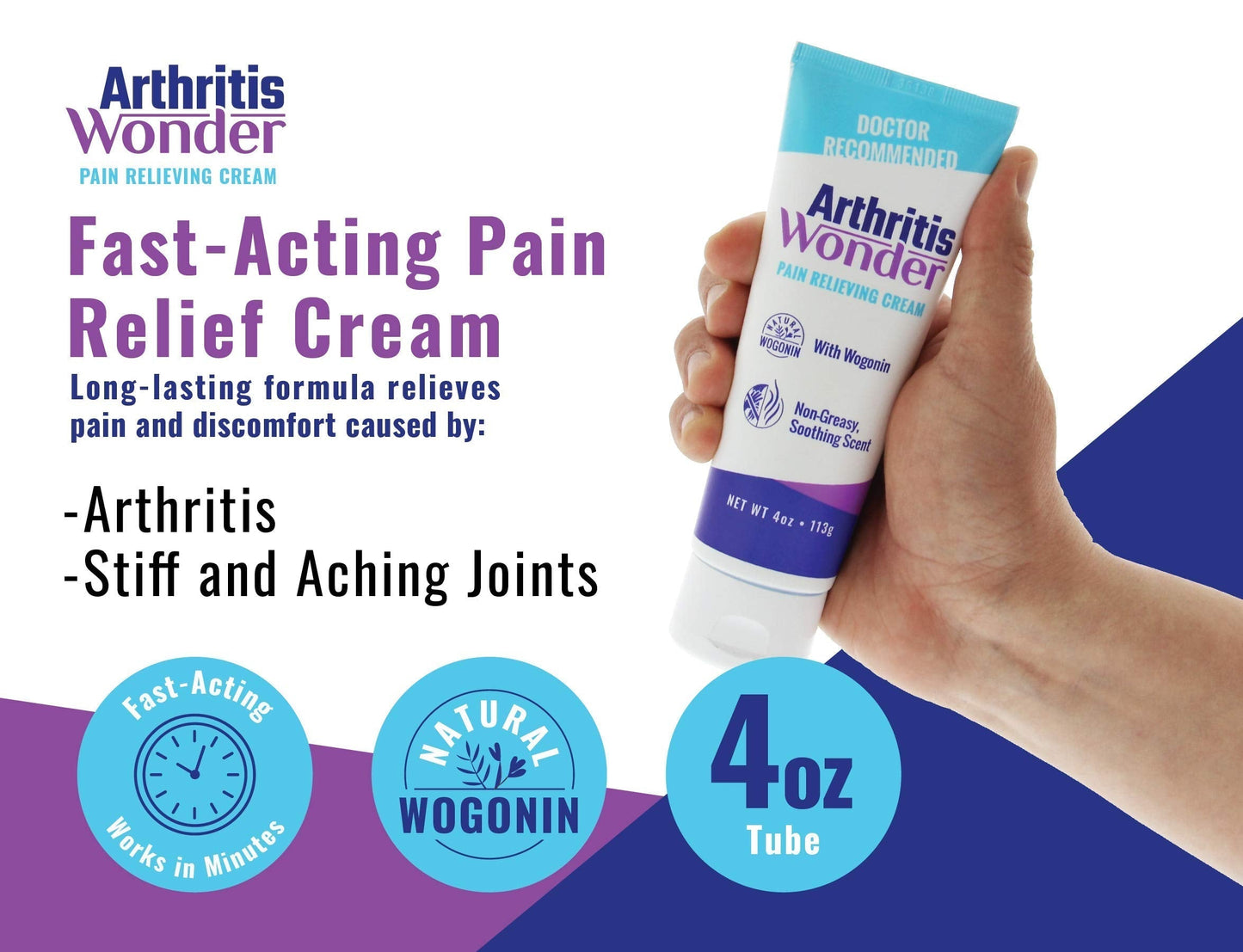 Arthritis Wonder Pain Relief Cream, 4 oz – Arthritis Pain Relief Cream for Hand, Knee, Foot and Wrist Joints – Fast-Acting, Deep Penetrating, Non-Greasy Formula with Natural Wogonin - 3 Pack Arthritis WonderBuy Supplements Australia