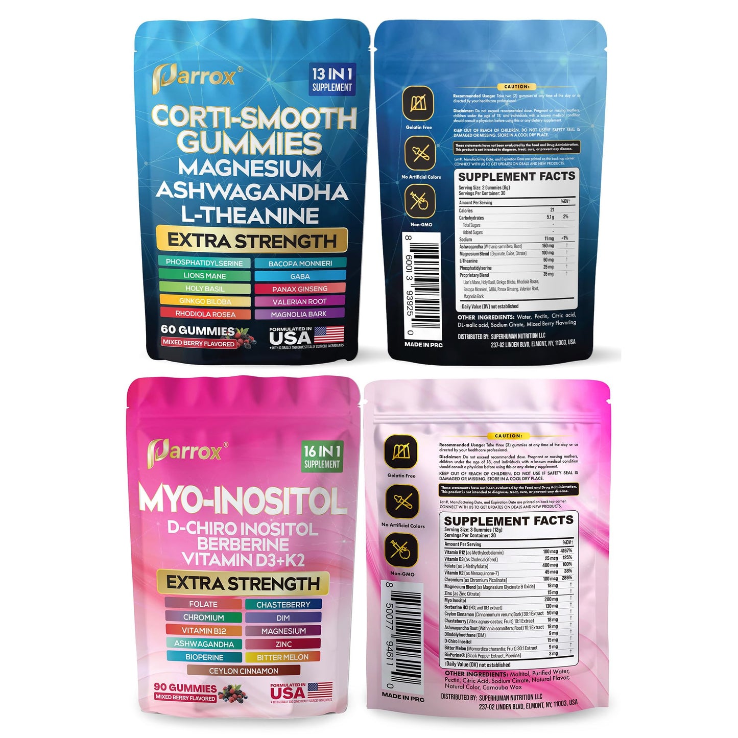 Soothe & Smooth Bundle Gummies - Cortisol & Myo-Inositol Supplement with D-Chiro Inositol, Berberine, Magenesium, Ashwagandha, L-Theanine, Vitamins D3+K2 & B12, Folate, Zinc Lion's Mane (150 Gummies) ParroxBuy Supplements Australia