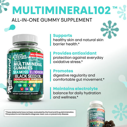 Sea Moss Gummies | Clinically Tested - Black Seed Oil Ashwagandha Elderberry Burdock Root Chlorella Manuka Honey - Vegan Irish Sea Moss Gummy Vitamins