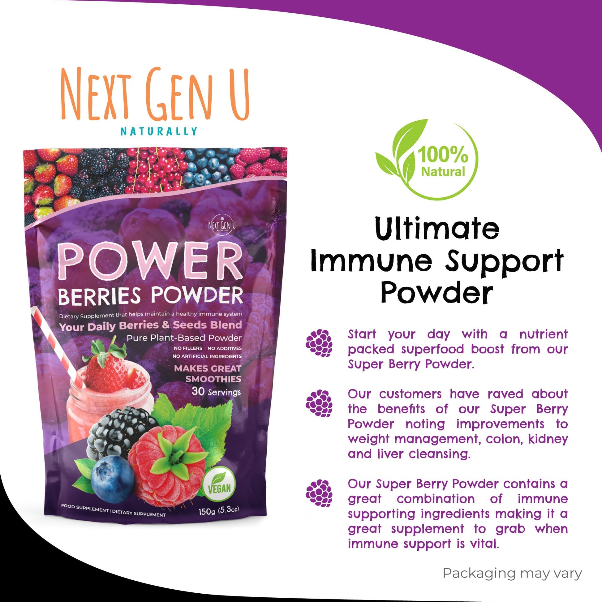 Super Berry Powder - 150g - Immune Support - Food Supplement - Superfood Berries - Smoothie Mix for Shakes - Healthy Boost for Detox Juice Beverages or Any Drink - by NextGenU NGU Next Gen UBuy Supplements Australia