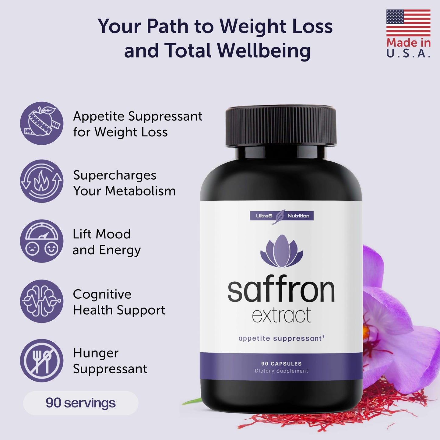 Pure Saffron Extract - Appetite Suppressant for Weight Loss Women & Men - Natural Hunger Ultra6 NutritionBuy Supplements Australia