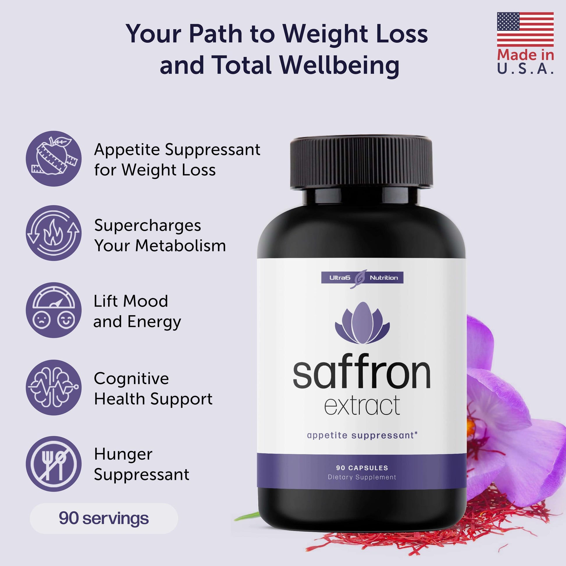 Pure Saffron Extract - Appetite Suppressant for Weight Loss Women & Men - Natural Hunger Ultra6 NutritionBuy Supplements Australia
