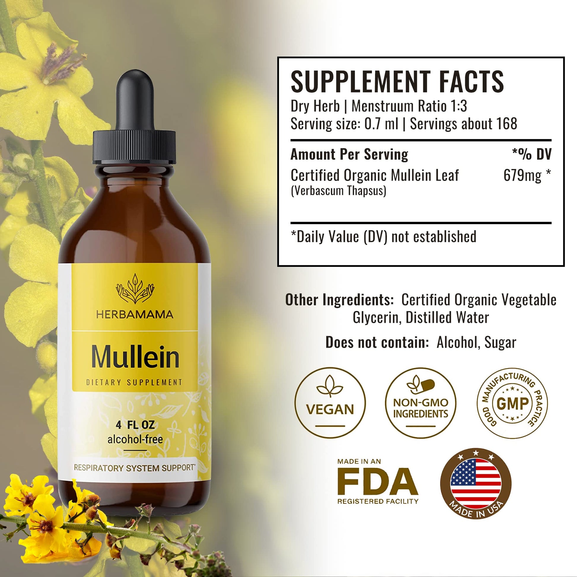 Mullein Leaf Tincture - Lung Cleanse - Vegan Mullein Drops - Lung Detox HERBAMAMABuy Supplements Australia