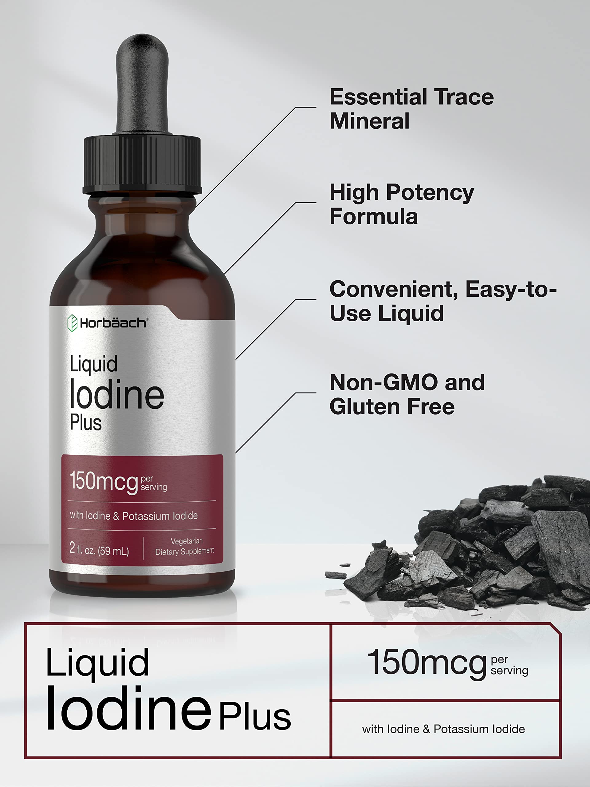 Liquid Iodine Solution Drops | 2 fl oz | 150 mcg | Iodine & Potassium Iodide Supplement HorbäachBuy Supplements Australia