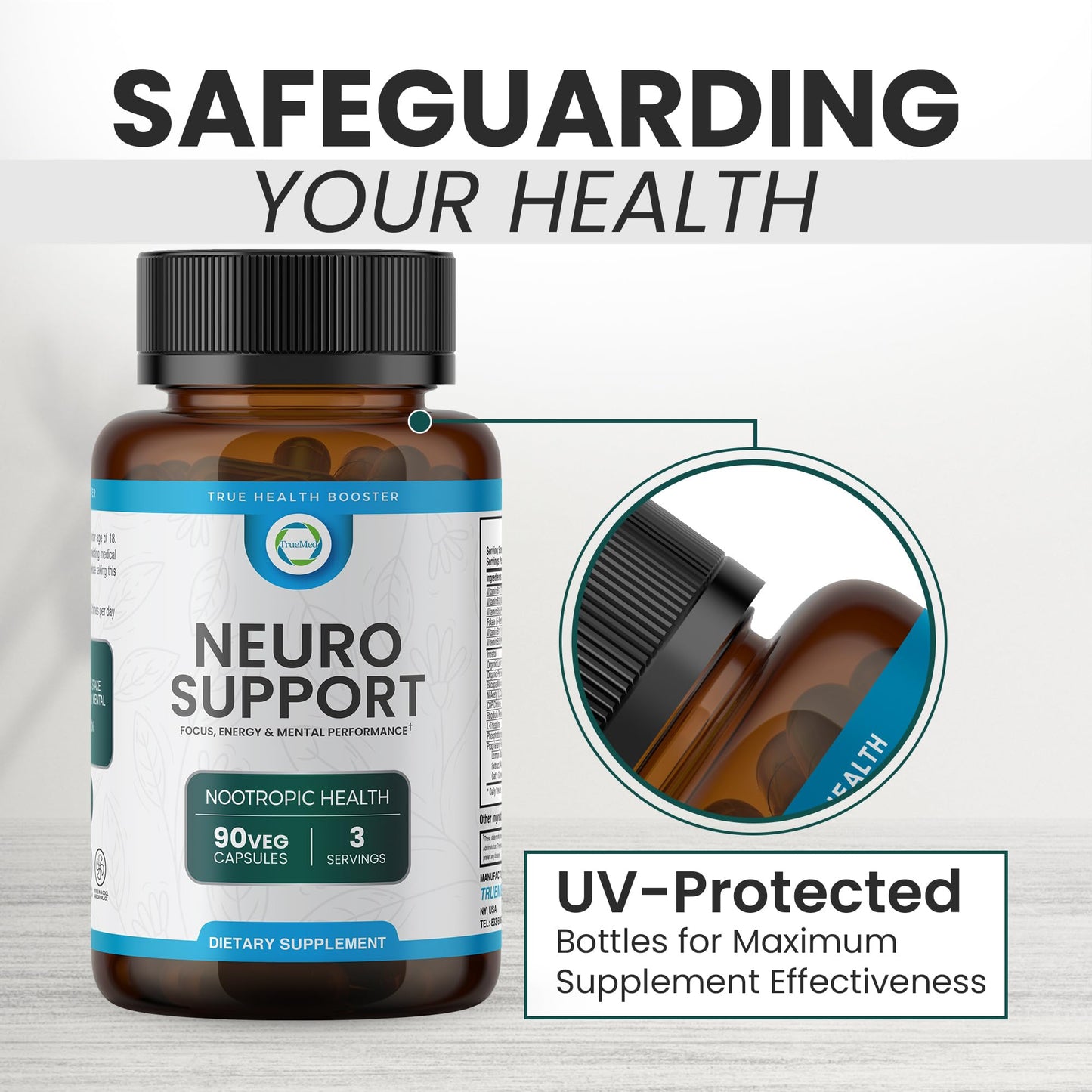 TrueMed Neuro Support - Premium Nootropic Supplement for Focus, Energy, Mental Clarity, and Performance Organic Lion’s Mane, Bacopa Monnieri, Rhodiola, Non-GMO Gluten-Free CDP Choline 90 Veg Capsules TRUEMEDBuy Supplements Australia