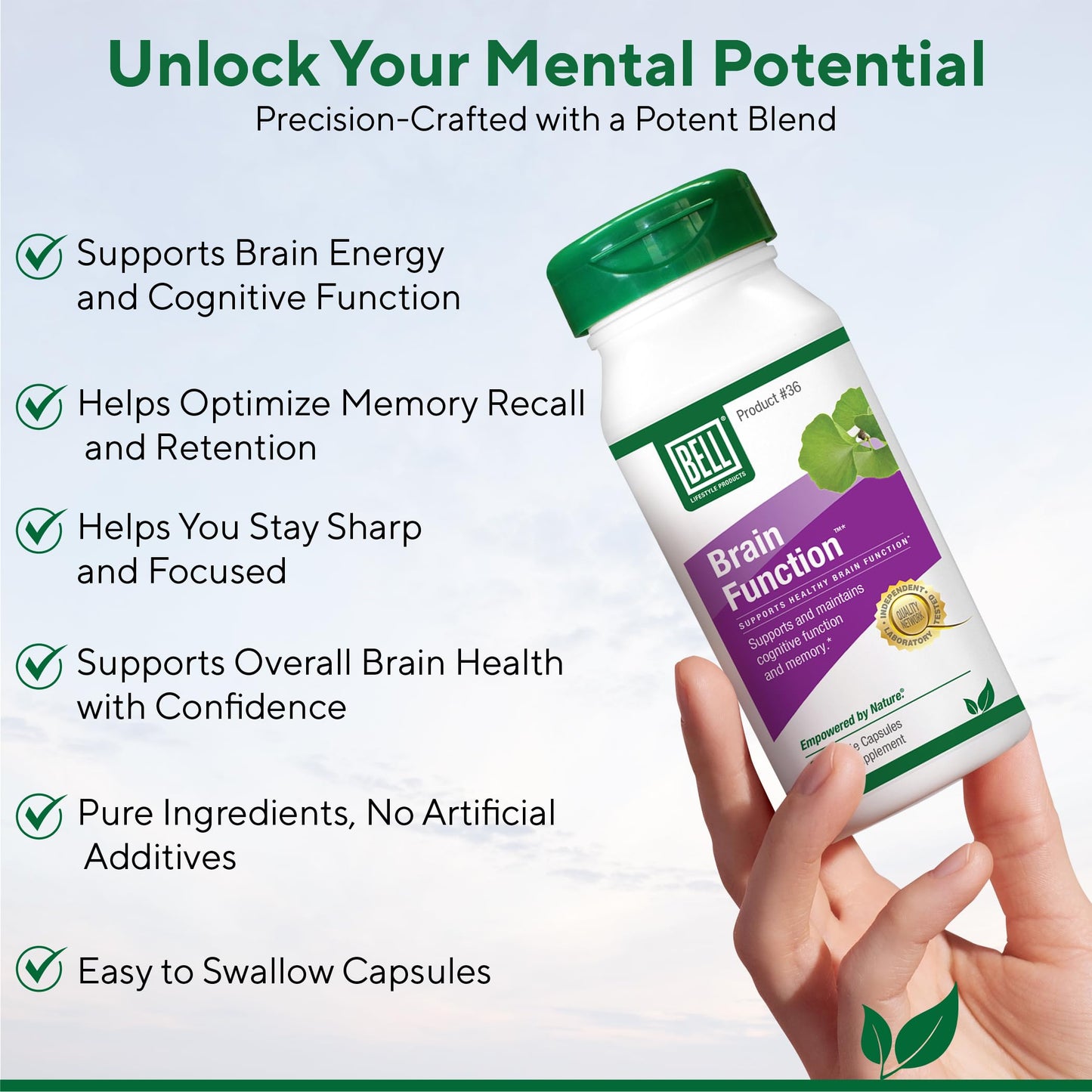 Bell Brain Function Lifestyle, Supports Cognitive Health with Ginkgo, Vitamin B12, Folate - 60 Vegetarian Capsules BellBuy Supplements Australia