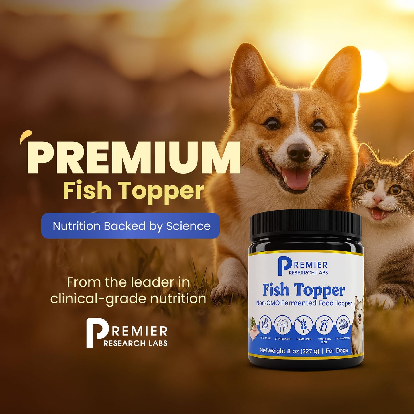 Premier Research Labs Fish Topper - Dried Dog Food Topper for Pets, Meal Mix Ins for Kibble, Supports Gut & Joint Health, Natural Source of Protein, Fermented, Grain Free, Non GMO - 16 oz Premier Research LabsBuy Supplements Australia