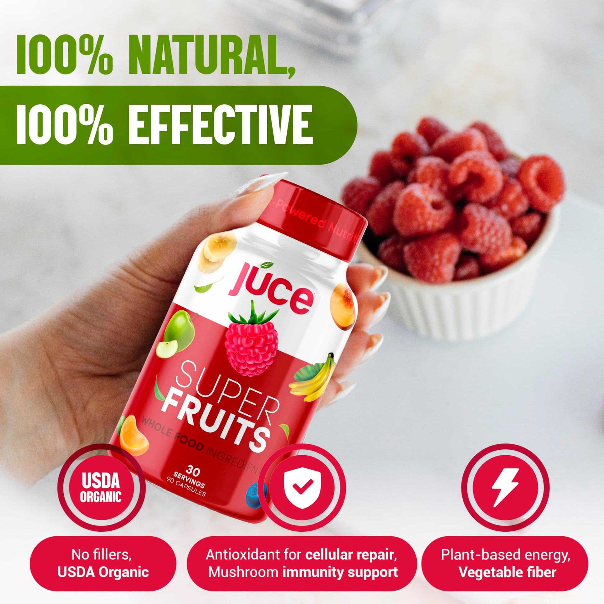 Juce Original Formula - Organic Super Fruit & Veggies Supplement - Gluten/Gelatin Free, Soy Free & Vegan- Reds & Greens Superfood Capsules- 23 Fruits & 23 Vegetables (180 Count)- By Terra Kai Organics Terra Kai OrganicsBuy Supplements Australia