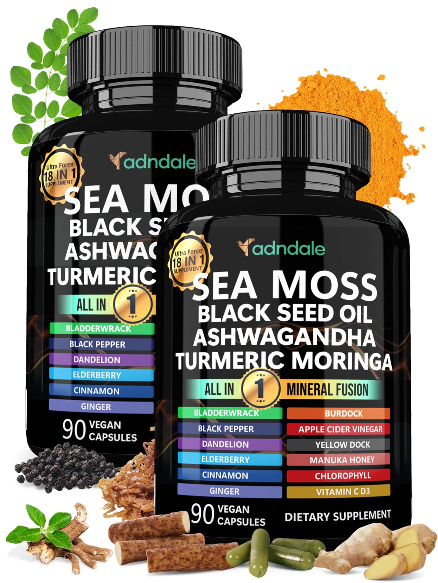 Adndale Sea Moss Capsules - Sea Moss Blend with Ashwagandha, Turmeric & Black Seed Oil - 180 Count AdndaleBuy Supplements Australia