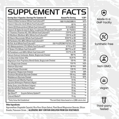 Gains in Bulk Square 1 Multivitamin and Mineral Supplement for Women and Men, Vitamins, Digestive Enzymes and Organic Minerals for Muscle Health, Performance and Immune Support, 90 Capsules GAINS IN BULK GAINSINBULK.COMBuy Supplements Australia