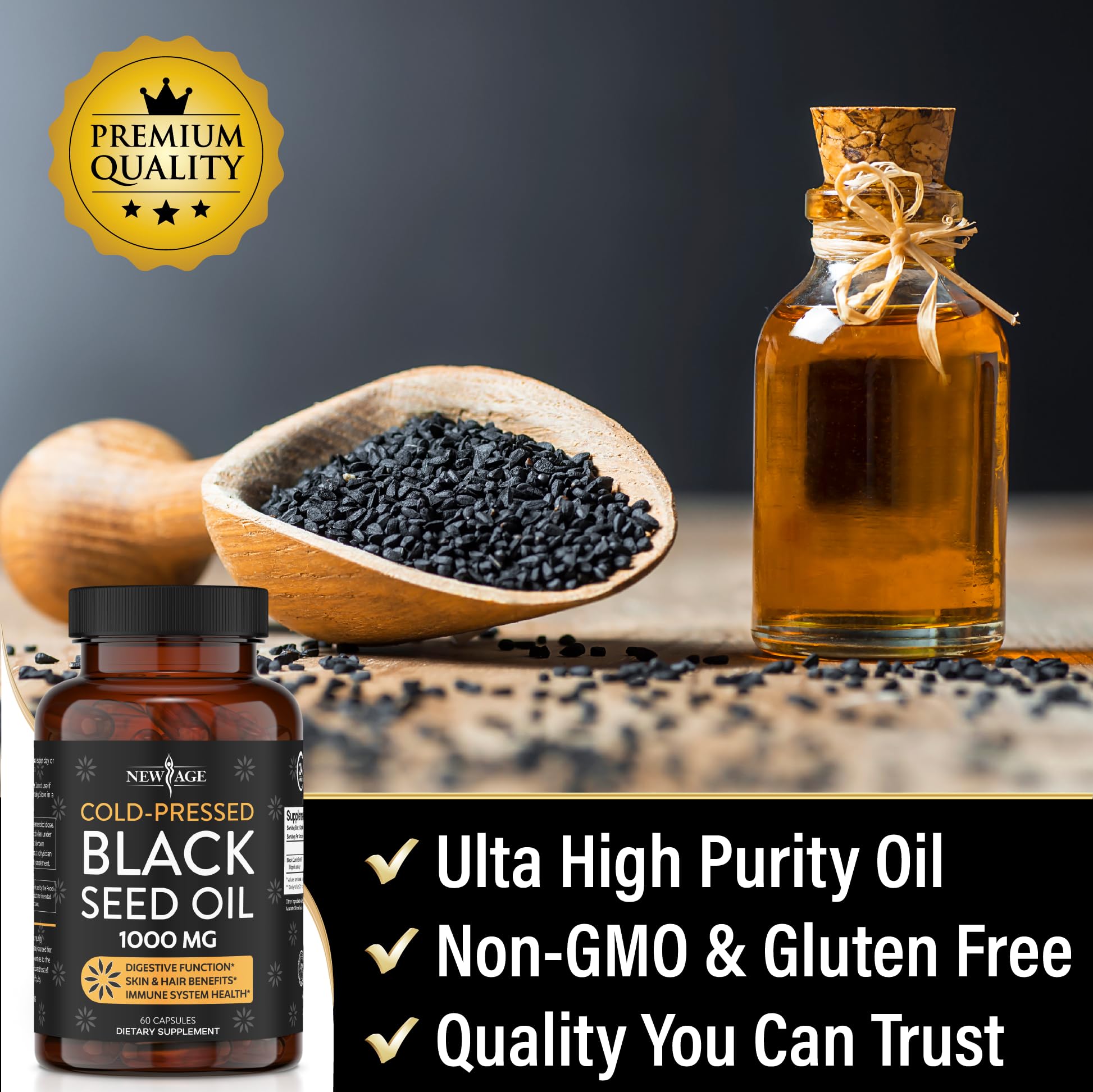 Black Seed Oil Softgel Capsules - Premium Cold-Pressed Nigella Sativa Producing Pure NEW AGEBuy Supplements Australia