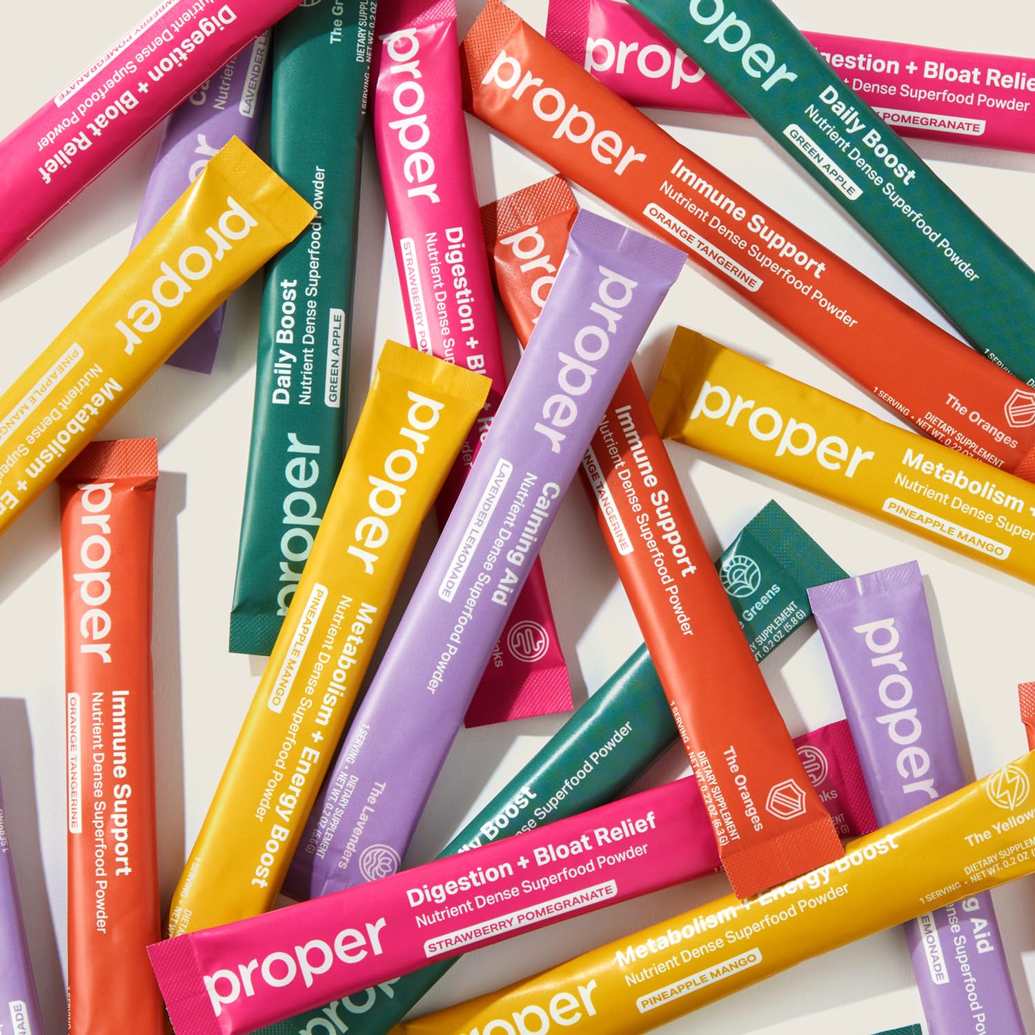 Proper The Essentials Super Foods Powder 5-Stick Variety Pack - Super Greens, Gut Health, Metabolism & Energy, Calm Magnesium Powder & Immune Support Supplement Packs ProperBuy Supplements Australia