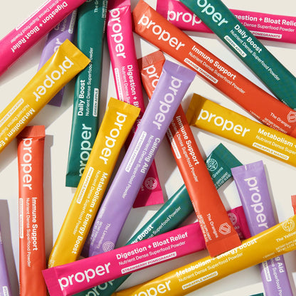 Proper The Essentials Super Foods Powder 5-Stick Variety Pack - Super Greens, Gut Health, Metabolism & Energy, Calm Magnesium Powder & Immune Support Supplement Packs ProperBuy Supplements Australia