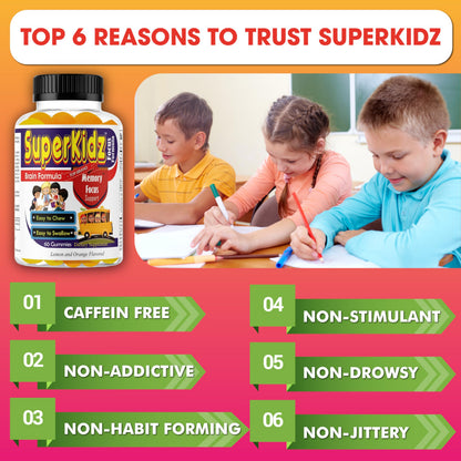 Superkids Focus Gummies for Kids, Omega 3 Gummy Kids Focus and Attention Supplements, Teen Brain Focus Vitamins, Non-GMO Gummy Vitamins, Tasty Lemon & Orange, 60 Count Celebrity LifeStyle ProductBuy Supplements Australia