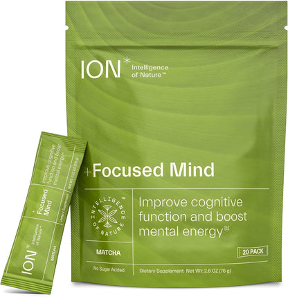 ION* Intelligence of Nature Focused Mind Nootropic Powder Drink Mix - Brain Boost Nootropic Drink with Matcha for Memory, Focus & Relaxation, Brain Supplement for Men & Women, Adults - 20 Packets ION* Intelligence of NatureBuy Supplements Australia